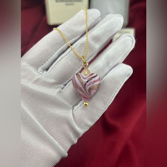 Murrina Murano Venezia Pink Swirl Heart Pendant Necklace - Picture 6 of 6